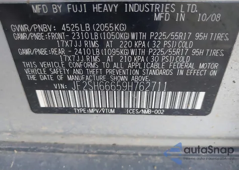 2009 Subaru Forester 2.5Xt Limited z USA, uszkodzony, nr VIN JF2SH66659H762711